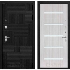 Входная дверь металлическая в квартиру PAZL с внутренней панелью 01, цвет сандал белый стекло белое, размер по коробке 960х2050, левая