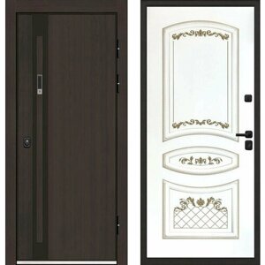 Входная дверь Regidoors элит термо Алина "Патина золото на белой эмали" с электронным биометрическим замком 950x2050, открывание левое