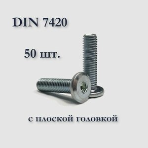 Винт DIN 7420 М6х30 мебельный с плоской головкой, оцинкованный, под шестигранник, 50 шт.