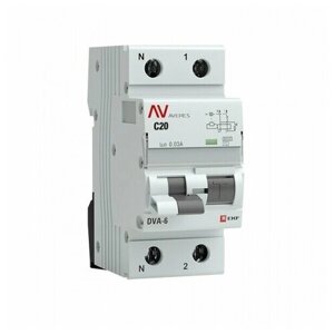Выключатель автоматический дифференциального тока 2п (1P+N) C 20А 30мА тип AC 6кА DVA-6 Averes EKF r