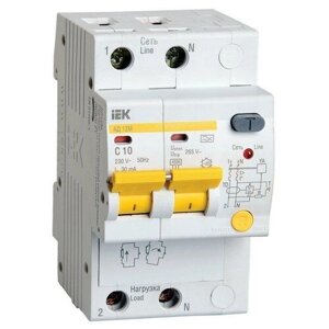 Выключатель автоматический дифференциального тока 2п C 10А 30мА тип A 4.5кА АД-12М IEK MAD12-2-010-C