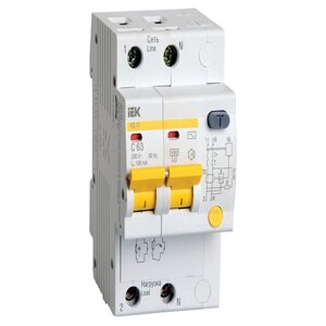 Выключатель автоматический дифференциального тока 2п C 63А 100мА тип AC 4.5кА АД-12 | код MAD10-2-063-C-100 | IEK (7шт. в упак.)