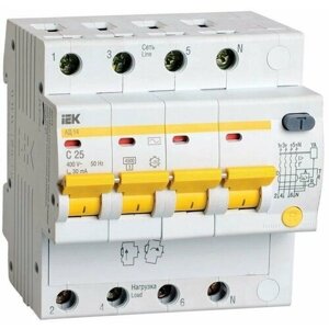 Выключатель автоматический дифференциального тока 4п C 25А 30мА тип AC 4.5кА АД-14 IEK MAD10-4-025-C