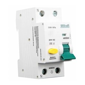 Выключатель автоматический дифференциального тока АВДТ 1Р+N 10А 30мА тип AC С ДИФ-103 6кА | код 16203DEK | DEKraft (8шт. в упак.)