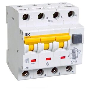 Выключатель автоматический дифференциальный АВДТ 34 3п+N 16А C 30мА тип A. MAD22-6-016-C-30 IEK (10шт.)