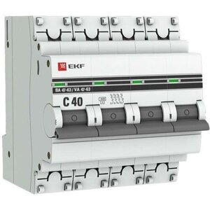 Выключатель автоматический модульный 4п C 40А 4.5кА ВА 47-63 PROxima, EKF MCB4763-4-40C-PRO (1 шт.)
