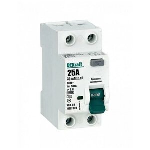 Выключатель дифференциального тока 2P 25А 30мА тип AC 6кА УЗО-03 | код 14207DEK | DEKraft (7шт. в упак.)