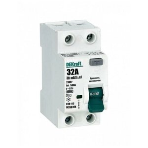 Выключатель дифференциального тока 2P 32А 30мА тип AC 6кА УЗО-03 | код 14208DEK | DEKraft (4шт. в упак.)