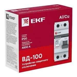 Выключатель дифференциального тока (УЗО) 2п 25А 10мА тип AC ВД-100 (электромех.) PROxima | код. elcb-2-25-10-em-pro | EKF (6шт. в упак.)