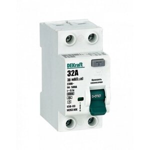 Выключатель дифференциального тока (УЗО) 2п 32А 30мА тип A 6кА УЗО-03 | код. 14263DEK | DEKraft (2шт. в упак.)