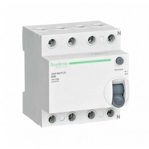 Выключатель дифференциального тока (УЗО) 4п 25А 30мА тип AC City9 Set 400В | код. C9R36425 | Systeme Electric (6шт. в упак.)