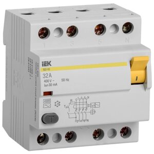 Выключатель дифференциального тока (УЗО) 4п 32А 30мА тип AC ВД1-63 ИЭК MDV10-4-032-030 IEK