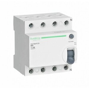 Выключатель дифференциального тока (УЗО) 4п 40А 30мА тип A City9 Set 400В SE C9R68440