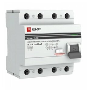 Выключатель дифференциальный (УЗО) ВД-100 4п 25А 30мА тип AC PROxima. elcb-4-25-30-em-pro EKF (8шт.)