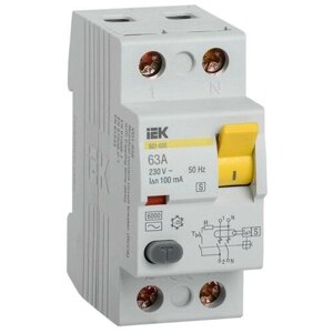 Выключатель дифференциальный (УЗО) ВД1-63S 2п 63А 100мА тип AC. MDV12-2-063-100 IEK (5шт.)