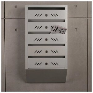 Ящик почтовый многосекционный, наклонный, 5 секций, с задней стенкой, серый 3297648