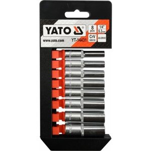YATO YT-14431 набор головок глубокие 8 пр: 1 / 4 inch, 6 гр. 5.5, 6-10, 12, 13 мм, в пластм. держателе