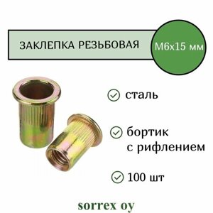 Заклепка гайка резьбовая винтовая стандартный бортик с рифлением М6х15 Sorrex OY (100 штук)