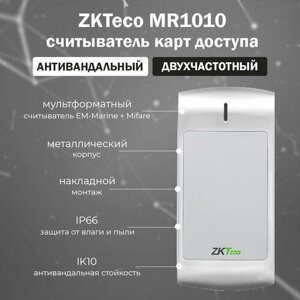 ZKTeco MR1010 - уличный комбинированный антивандальный считыватель карт доступа Mifare (13,56 МГц) и EM-Marine (125 кГц)