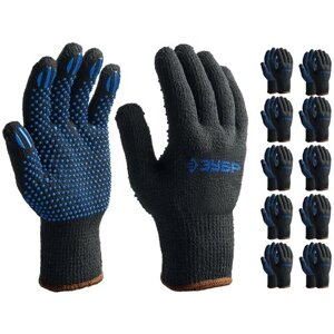 ЗУБР L-XL, трикотажные, покрытие ПВХ (точка), 10 пар, утеплённые перчатки (11462-H10)