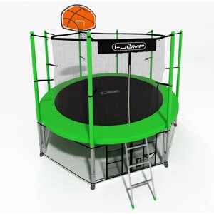 Батут i-Jump Classic Basket 8FT 244 см с нижней сетью и лестницей зеленый