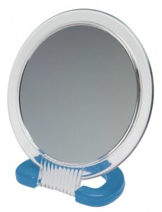 DEWAL BEAUTY Зеркало настольное, в прозрачной оправе, на пластиковой подставке синего цвета 230x154 мм