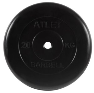 Диск обрезиненный d51мм MB Barbell Atlet 20кг черный MB-AtletB51-20