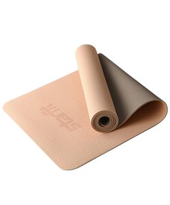 Коврик для йоги и фитнеса Star Fit FM-201, TPE, 183x61x0,4 см, персиковый/серый