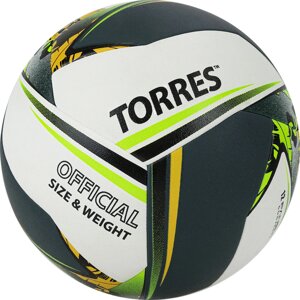 Мяч волейбольный Torres Save V321505 р. 5, синт. кожа (ПУ), гибрид, бут. кам, бело-зелено-желный