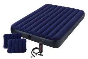 Надувной матрас Intex Classic Downy Airbed Fiber-Tech, 152х203х25см с подушками и насосом 64765