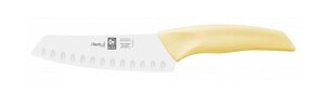 Нож японский Santoku 140/260мм с бороздками, желтый I-TECH Icel 24301. IT87000.140