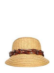 Шляпа-козырек из плетеной рафии с кожаным ремешком