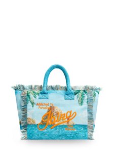 Объемная сумка-шоппер из плетеной рафии с вышивкой