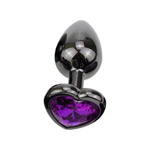 4sexdream чёрная анальная пробка с кристаллом в форме сердца, размер S 7.5х2.8 см (фиолетовый)