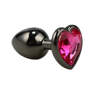 4sexdream чёрная анальная пробка с кристаллом в форме сердца, размер S 7.5х2.8 см (красный)