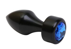 4Sexdream чёрная металлическая анальная пробка со стразом в основании, 7.8х2.9 см (синий)