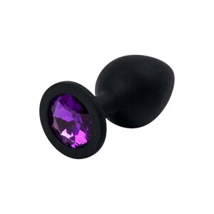 4Sexdream чёрная силиконовая анальная пробка с кристаллом, 8.2х3.5 см (фиолетовый)