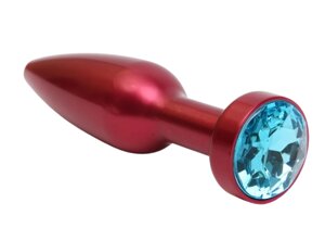 4Sexdream красная металлическая анальная пробка с кристаллом в основании, 11.2х2.9 см (голубой)