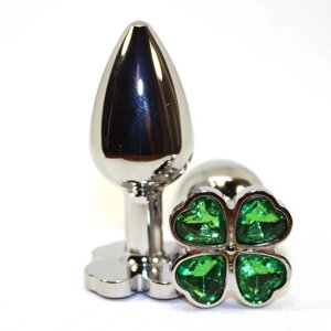 4Sexdream серебристая анальная пробка с кристаллами сердечками в основании, 7.5х2.8 см (зеленый)