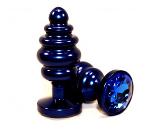 4Sexdream синяя фигурная металлическая анальная пробка с кристаллом в основании, 8.2х3.5 см (синий)