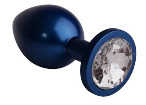 4sexdream - Синяя металлическая анальная пробка с кристаллом в основании,8,2 х 3,5 см (прозрачный)