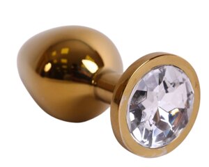 4sexdream - Золотистая анальная пробка с кристаллом, 8.2х3.4 см. (прозрачный)