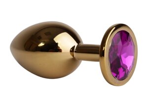 4sexdream - Золотистая анальная пробка с кристаллом, 9.5х4 см. (фиолетовый)
