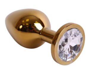 4sexdream - Золотистая анальная пробка с кристаллом, 9.5х4 см. (прозрачный)