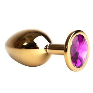 4Sexdream золотистая анальная пробка с кристаллом в основании, 8.2х3.4 см (фиолетовый)