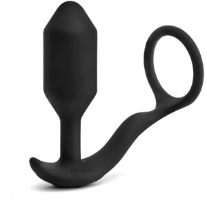 B-Vibe Vibrating Snug & Tug - Вибрирующий плаг с кольцом для эрекции, 10х4 см (размер M)