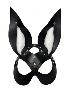 БДСМ арсенал Miss Bunny маска зайца с мехом, чёрный с белым)