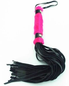 BDSM Light нежная плеть с розовым мехом, 43 см (черный с розовым)