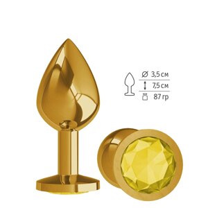 Djaga-Djaga - Анальная пробка с желтым кристаллом, 8,5 см (золотой)