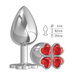 Джага-Джага - Анальная пробка Клевер с красным кристаллом, 9,5 см (красный)